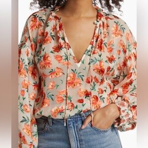 Alice + Olivia Julius Floral Ruffle Silk blend top Blouse size large